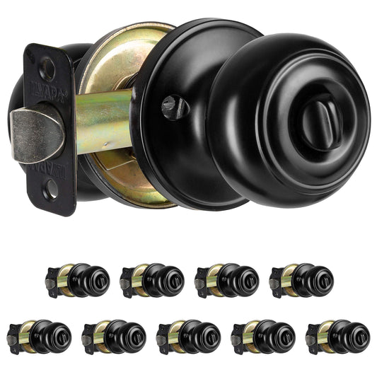 Ilyapa Privacy Black Door Knobs Interior, Bathroom Bedroom Door Knobs - Colonial Black Privacy Door Knob, Keyless Turn Thumb Locking Round, Matte Black, 10 Pack Multi Pack Door Knobs