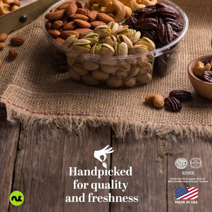 NUT CRAVINGS Gourmet Collection - Rosh Hashana & Shana Tova Mixed Nuts Gift Basket + Green Ribbon (4 Assortments) Arrangement Platter, Birthday Care Package - Healthy Kosher USA Made