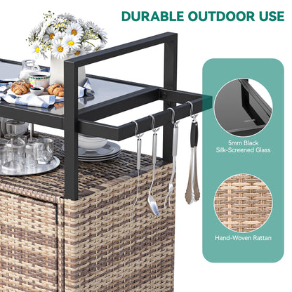 YITAHOME Outdoor Kitchen Rolling Cart with Glass Top