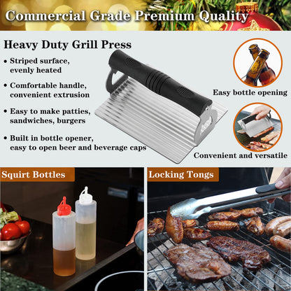 ROMANTICIST Professional Grade Griddle Accessories Kit - 30PCS Flat Top Grill Tools Set for Breakfast, Outdoor Grilling, Teppanyaki - Heavy Duty Griddle Spatula Scraper Burger Press - Ideal Grill Set