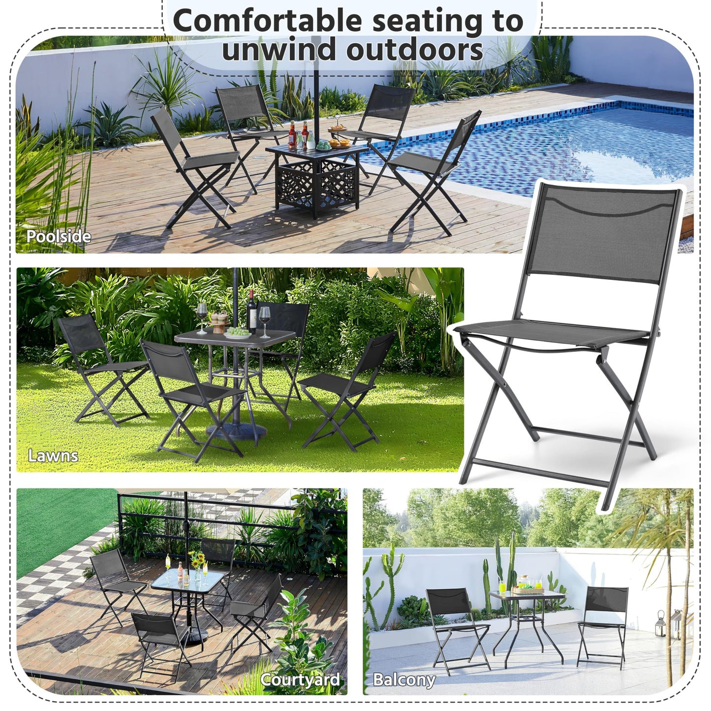Yaheetech 4-Pack Outdoor Folding Dining Chairs