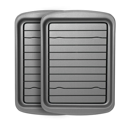 Ovenstuff Set of Two Nonstick Mini Cookie Pan with Rack Set, 8.5" x 6.5", Gray, HG256R-AZ
