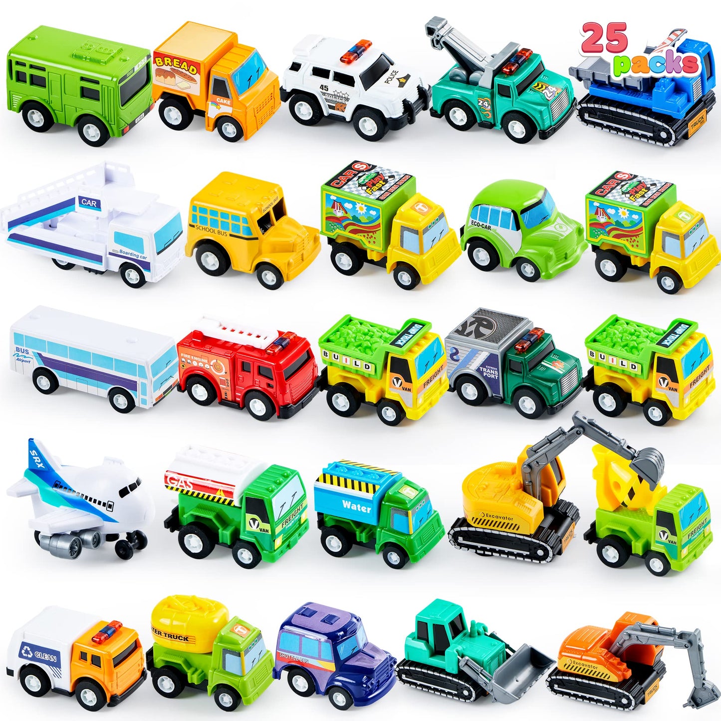 JOYIN 25-Piece Pull Back Cars Toy Set