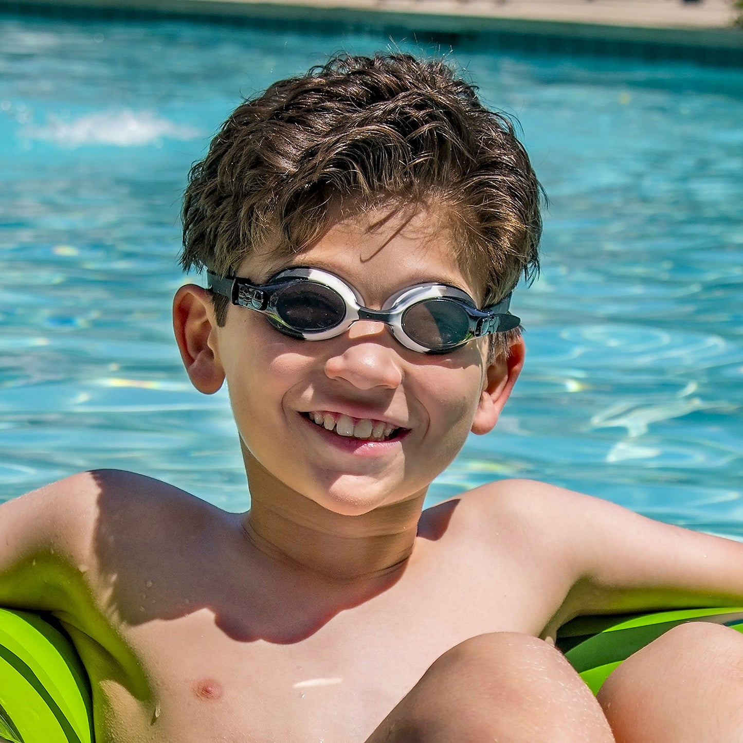 Sloosh Kids Swim Goggles (2 Pack), Swimming Goggles No Leaking Wide View Anti-Fog Anti-UV for Boys & Girls Teens (Black & Blue)
