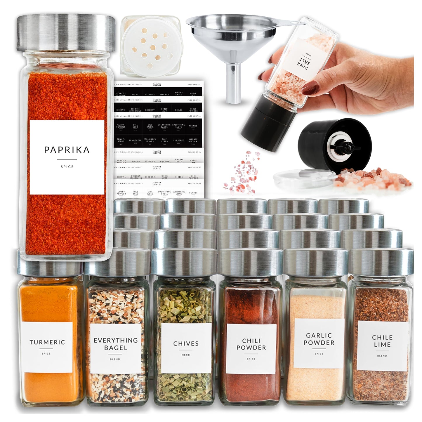 SAVVY & SORTED 24PK Glass Spice Jar Set