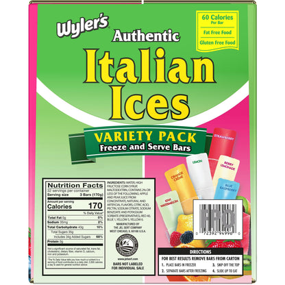 Wyler's Fat Free Italian Ice Freezer Bars 96ct