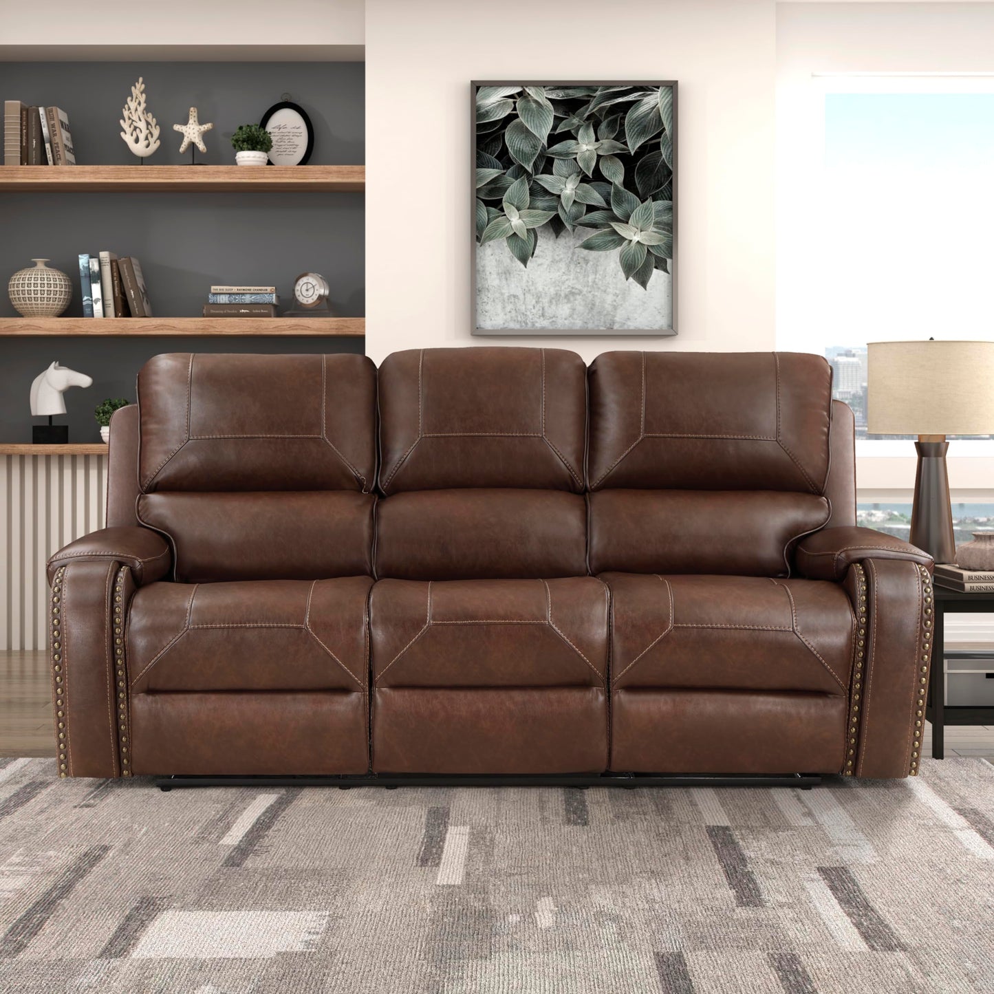 Lexicon Monet Breathable Faux Leather Double Reclining Sofa, Brown