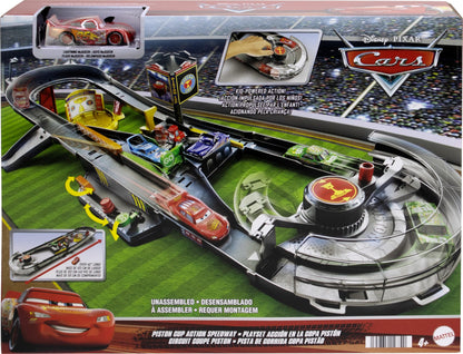 Mattel Disney and Pixar Cars Track Set, Piston Cup Action Speedway Playset with Lightning McQueen Toy Race Car, Wind-Up Booster