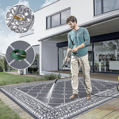HiiARug Reversible Mat Plastic Outdoor Rugs for Patios Clearance Waterproof Plastic Straw Rug Large Area Rug for Outdoor, Porch, Patio, RV,Camping(5x7Ft, Grey)