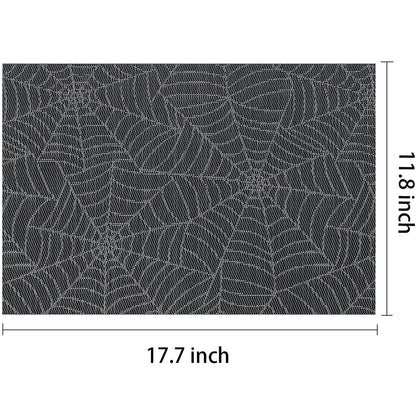 AHHFSMEI Placemats Set of 6 for Dining Table Washable Woven Vinyl Non-Slip Placemat Heat-Resistant Durable Table Mats for Dining Table Easy to Clean (Grey Cobweb)
