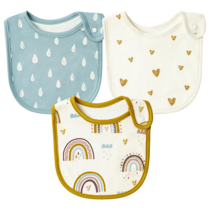 2ooya Cotton Drooling Baby Bib - 3Pcs Unisex Boy Girl Cotton Teething Infant Bibs with Adjustable Buttons Boho Rainbow Toddler Food Bibs Keepsake Baby Gift Photo Props for Baby Shower(6-12 months)