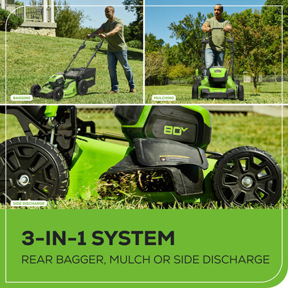 80V Cordless Lawn Mower with Blower & Trimmer