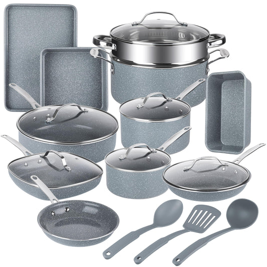 20 Pc Granitestone Nonstick Cookware Set with Utensils