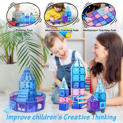 104pcs Magnet Tiles Building Blocks - 3D STEM Educational Magnetic Tiles Building Blocks Toddler Boy Girls Toys Age 4-5-6-8+ for Pretend Play and Birthday