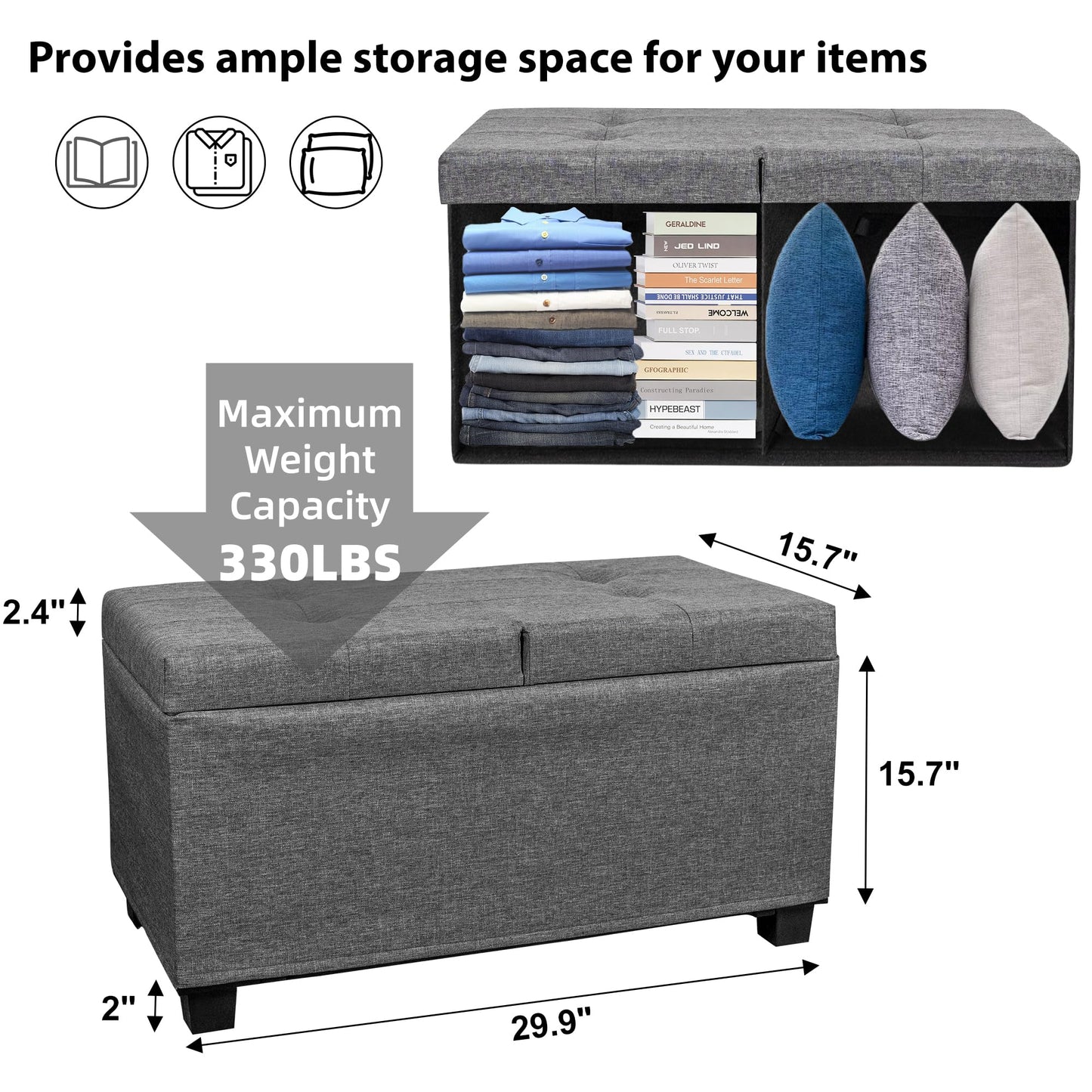 Metal Storage Ottoman Bench with Flipping Lid