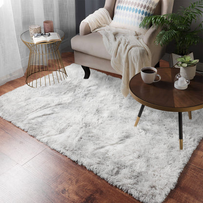 Fluffy Light Grey Tie-Dyed Area Rug 3x5