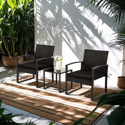 Patio Rattan Bistro Set with Coffee Table