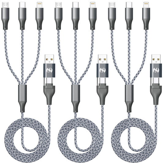 3-Pack 3-in-1 Charging Cable for iPhone & Android