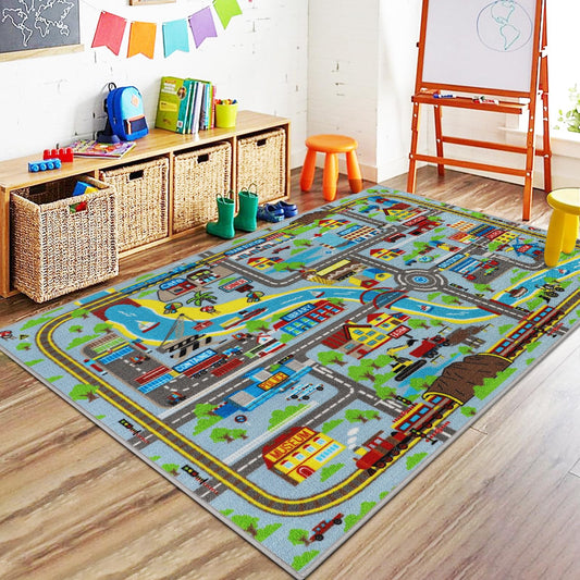 Kids Play Area Rug Cars Traffic Road Design