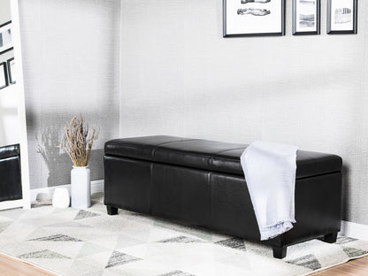 FIRST HILL FHW HRF1980 Uphosterly, Large, Midnight Black Ottoman with Faux Leather Fabric, Safety Hinge