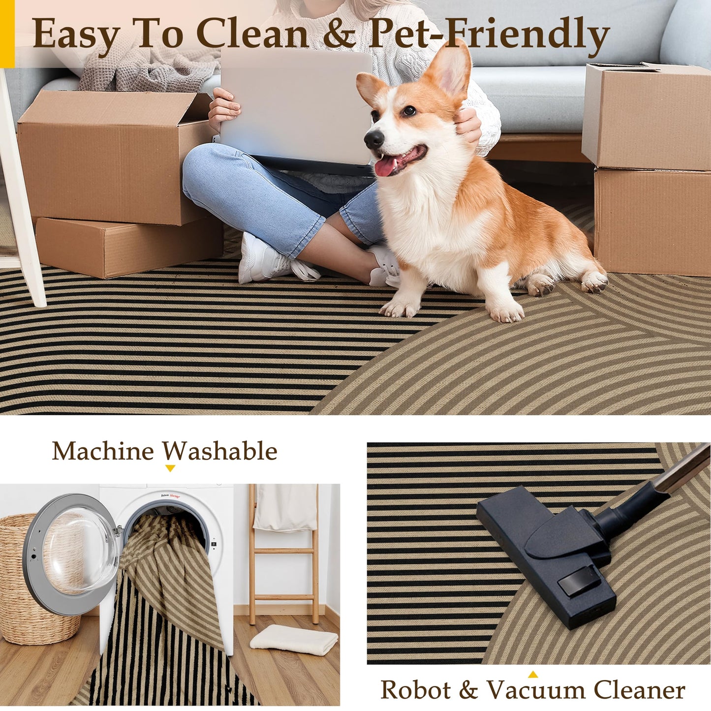 PureCozy Modern Rainbow Easy Jute Rug 6x9 Large Living Room Carpet Washable Outdoor Patio Dining Room Rug Contemporary Farmhouse Non Slip Indoor Outdoor Carpet for Backyard Deck Office Decor