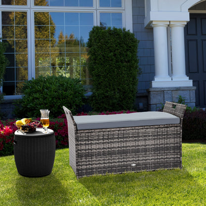 YITAHOME 90 Gallon Outdoor Wicker Storage Bench w/Cushion, Large PE Rattan Deck Storage Box w/Handles & Hydraulics for Patio Furniture, Cushions, Garden Tools, Pool & Sports Equipment, Gray