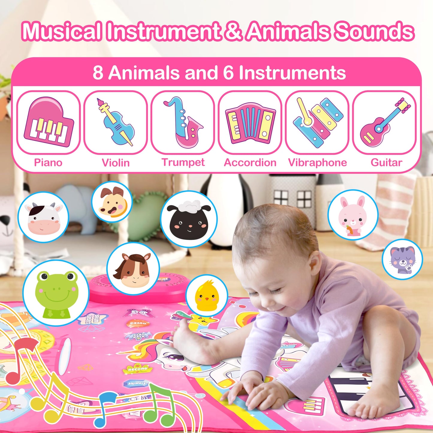 Unicorn Piano Drum Play Mat for Toddlers