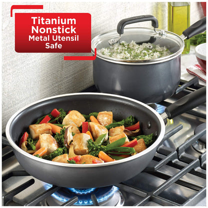 T-fal Signature Nonstick Cookware Set 12 Piece Oven Safe 350F Pots and Pans, Dishwasher Safe Black