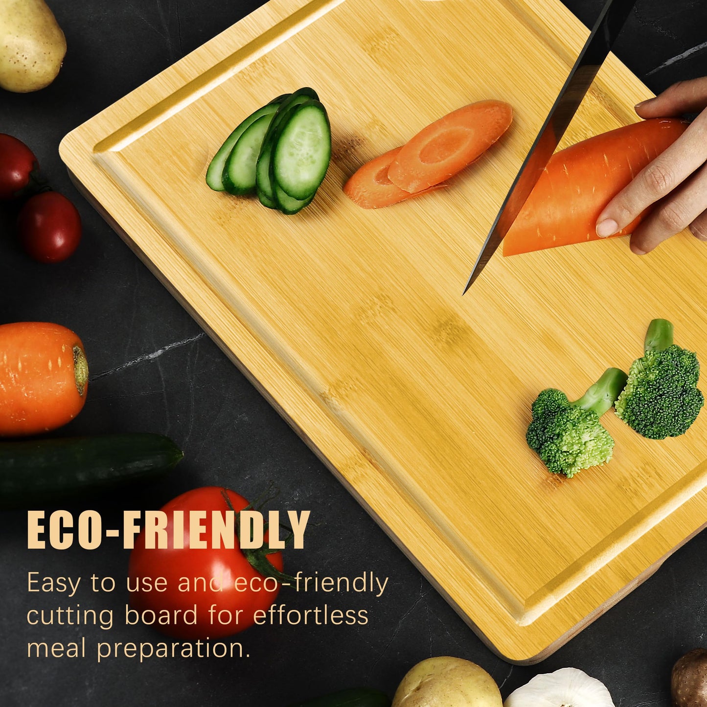 Bamboo Cutting Boards Set - 3 Piece with Groove