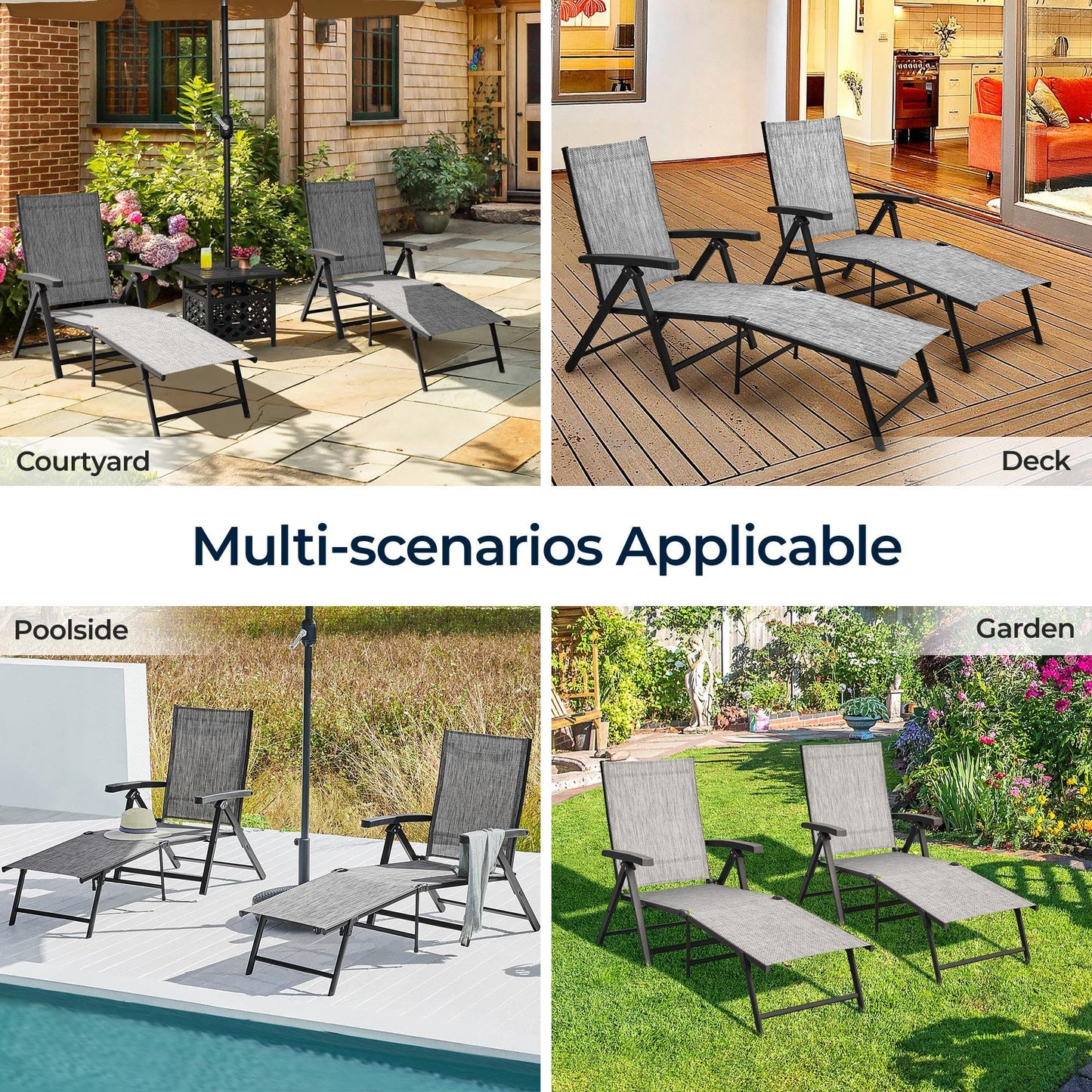 2 Pack Yaheetech Outdoor Folding Lounge Chairs