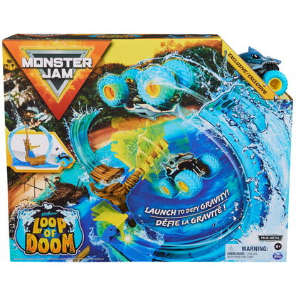 Monster Jam, Megalodon Loop of Doom Stunt Playset with Exclusive 1:64 Scale Die-Cast Monster Truck for Kids Toys for Boys Ages 3 4 5 6 and Up