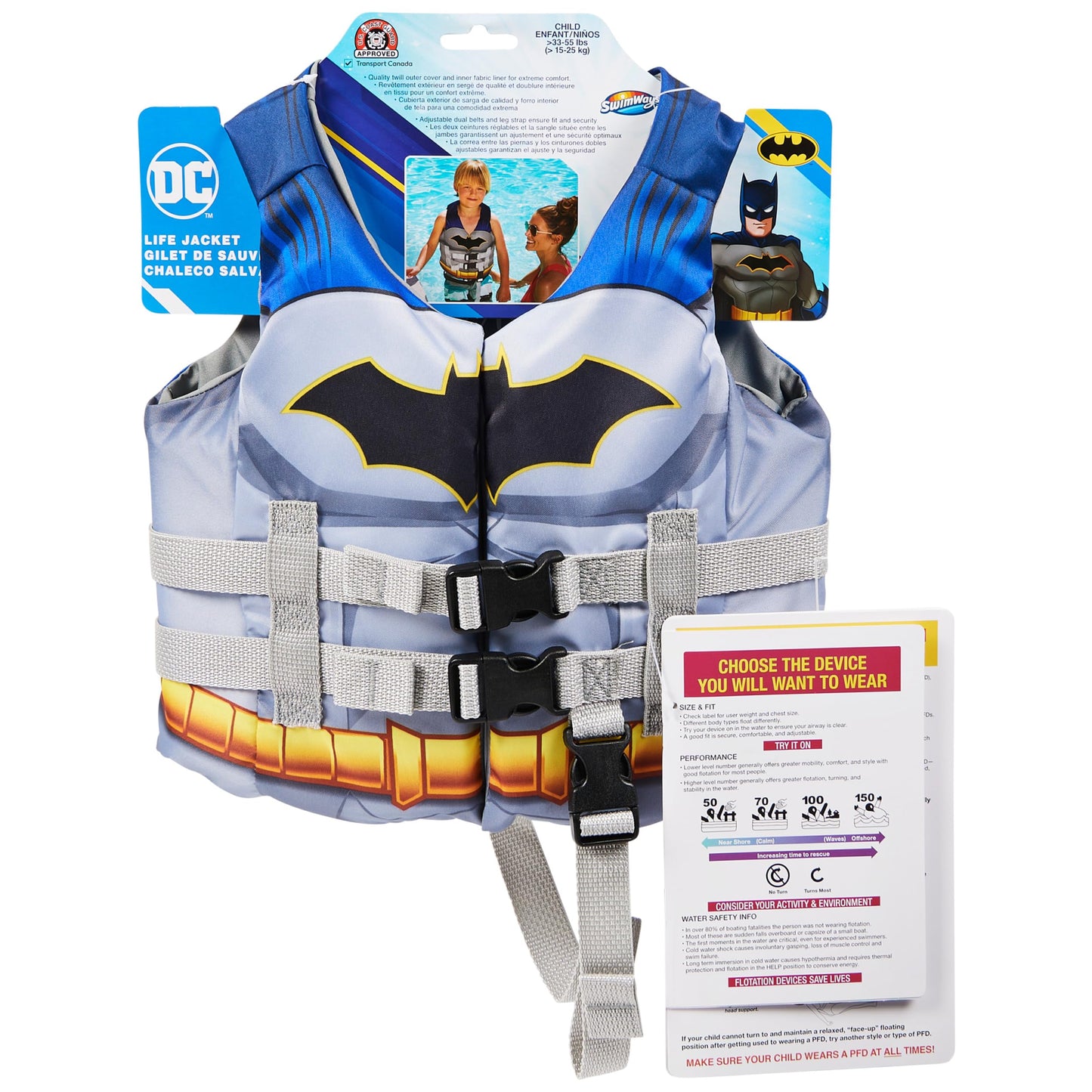 SwimWays Batman Kids Life Jacket 33-55 lbs