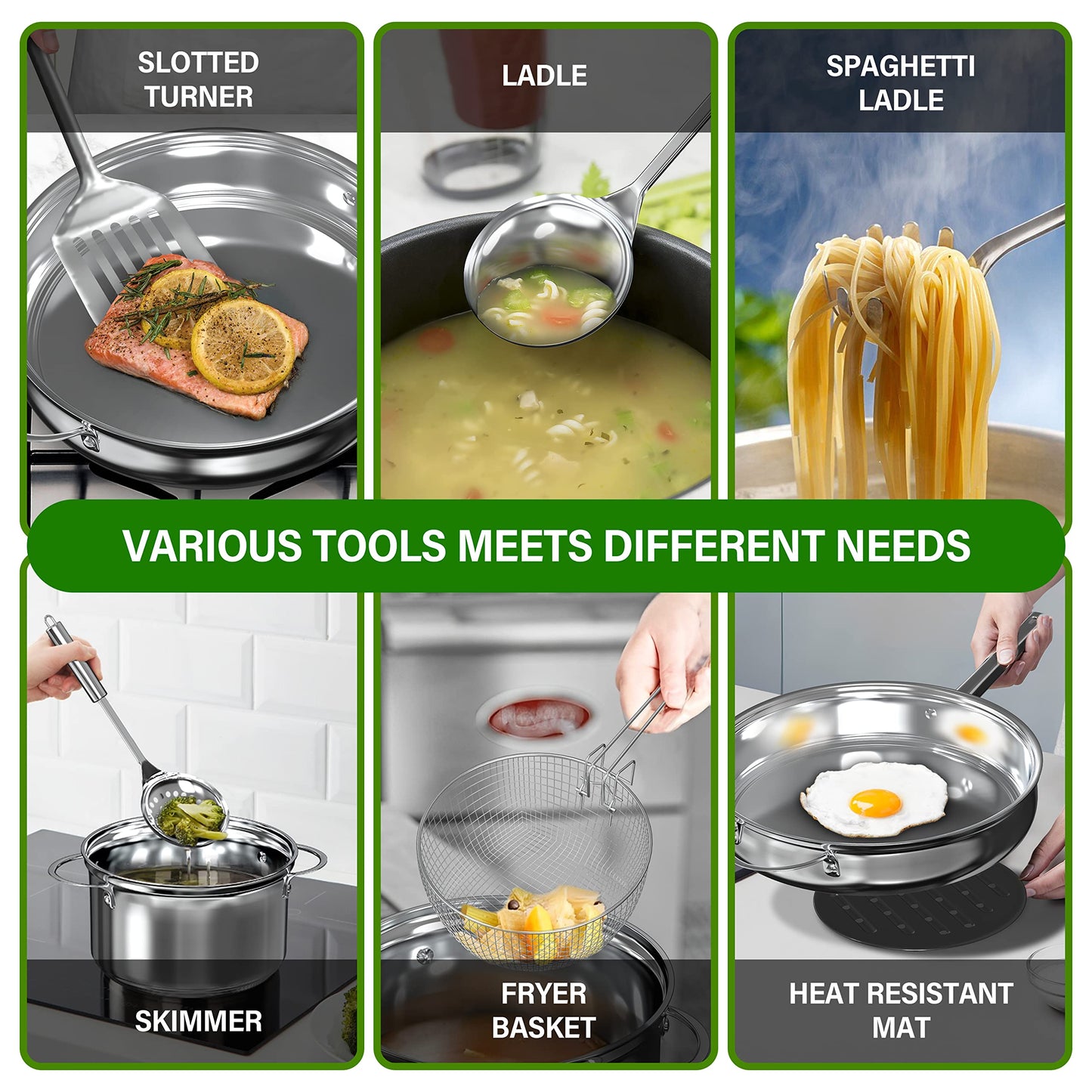 18-Piece Stainless Steel Cookware Set with Utensils