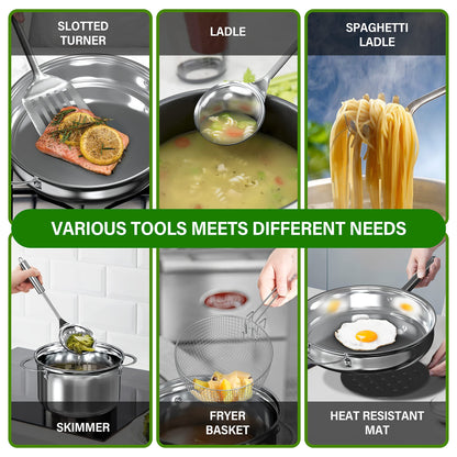 18-Piece Stainless Steel Cookware Set with Utensils
