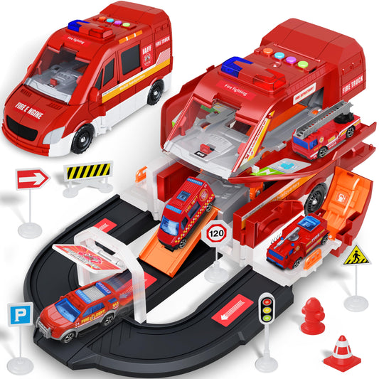 Fire Truck Toy Set with 4 Alloy Trucks
