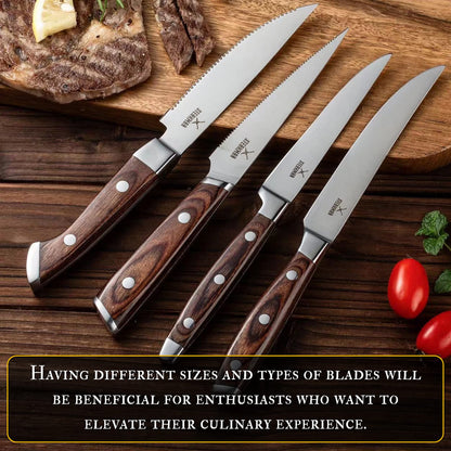 STEAKMAN Multipurpose Knife Set- Steak Knives Box - Unique Present in Wooden Gift Box - Gift Idea for Men Women Wife Husband Dad Mom – Wooden Handles Knives - Gifts for Birthday Anniversary