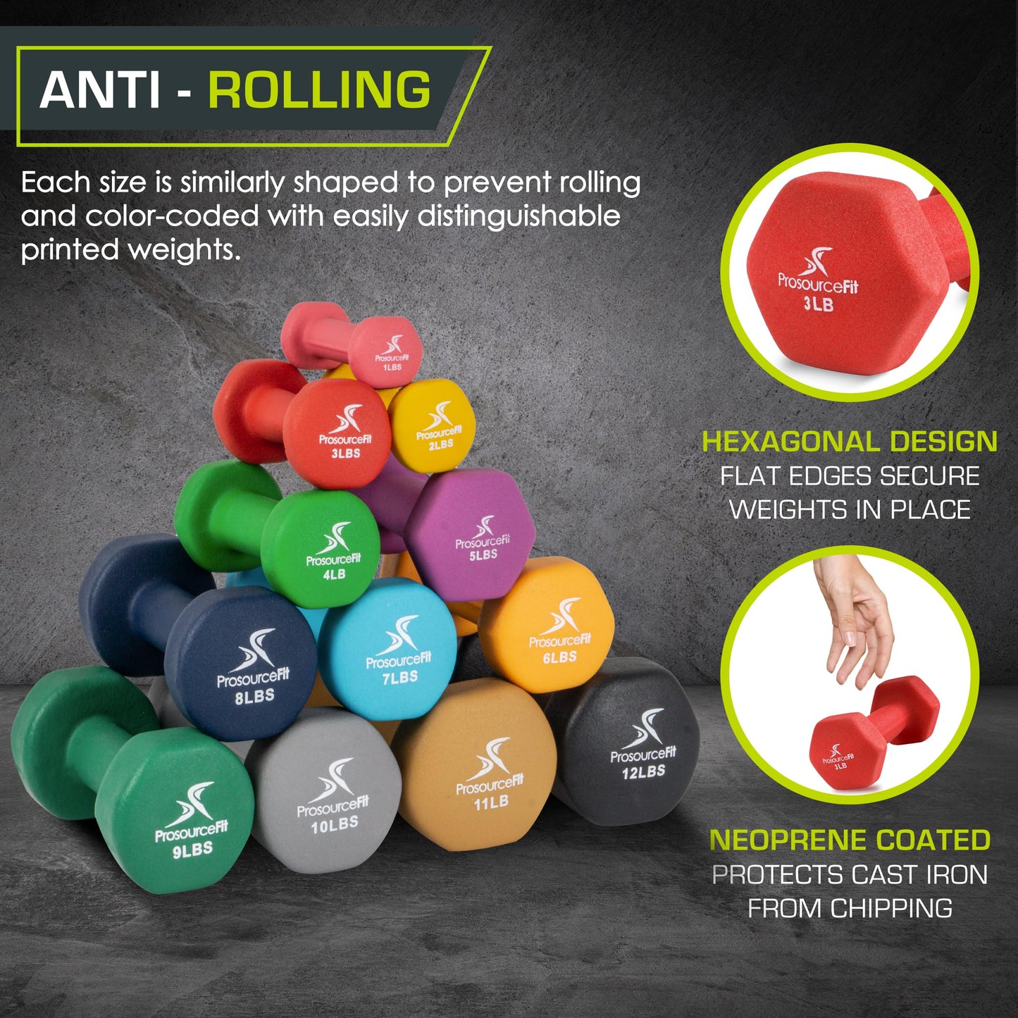 3 lb ProsourceFit Neoprene Dumbbells for Grip