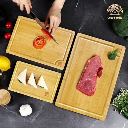 Set of 3 Bamboo Cutting Boards with Juice Groove