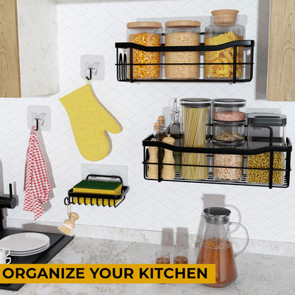 MAYRO Shower Shelves 5 Pack - Rustproof Shower Caddy - Easy to Install - Self Adhesive Bathroom Shower Organizer - Durable Shower Shelf for Inside Shower - Large Capacity Black Shower Rack