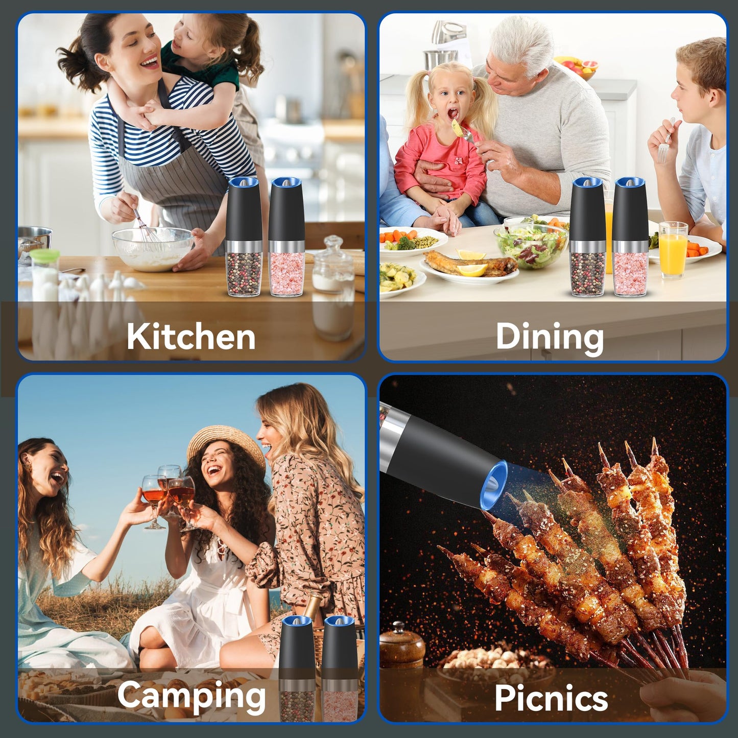 2 Pack Electric Salt and Pepper Grinders