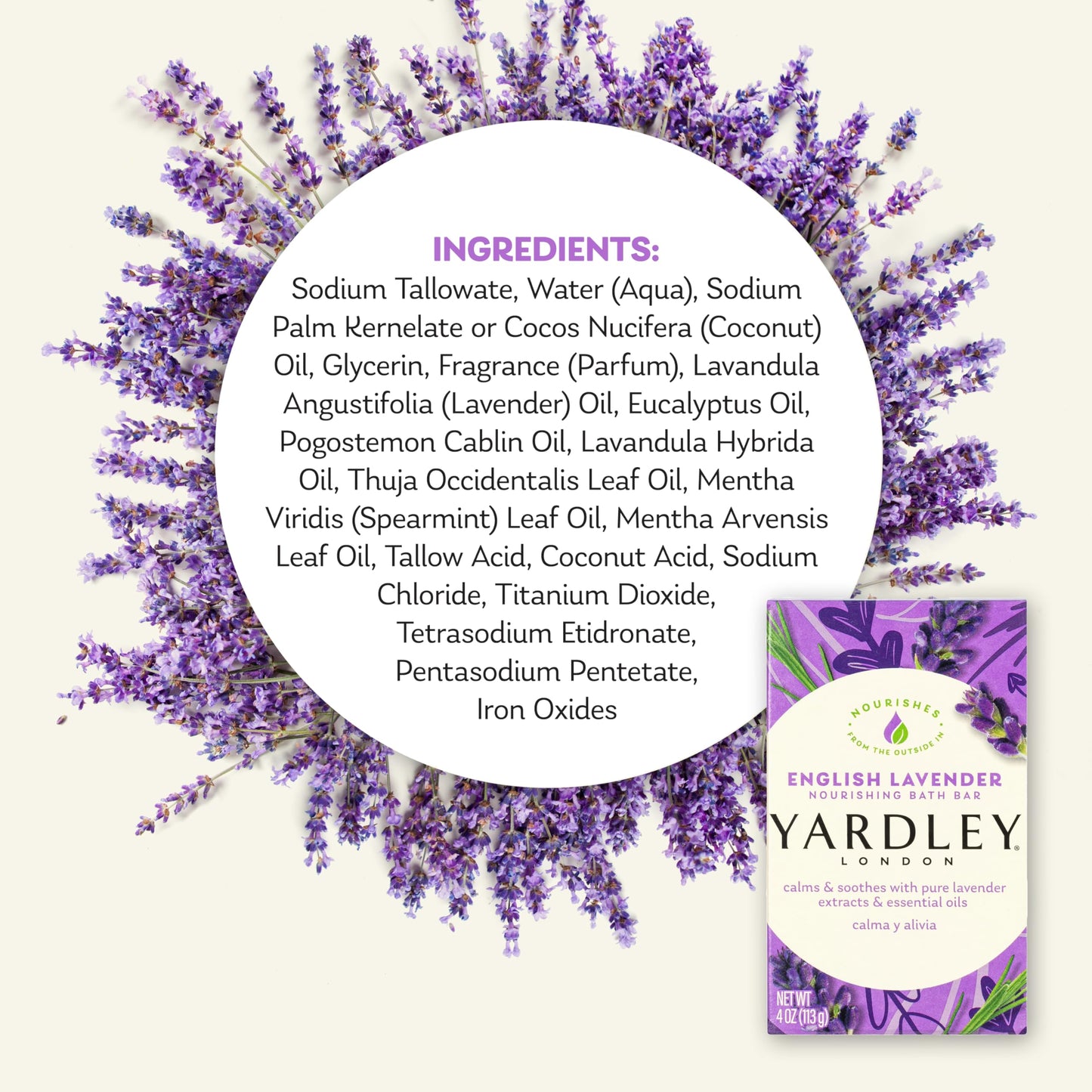 Yardley London English Lavender Naturally Moisturizing Bath Bar, 4.25 ounce