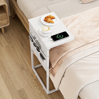 C Shaped End Table Set with Charging Station