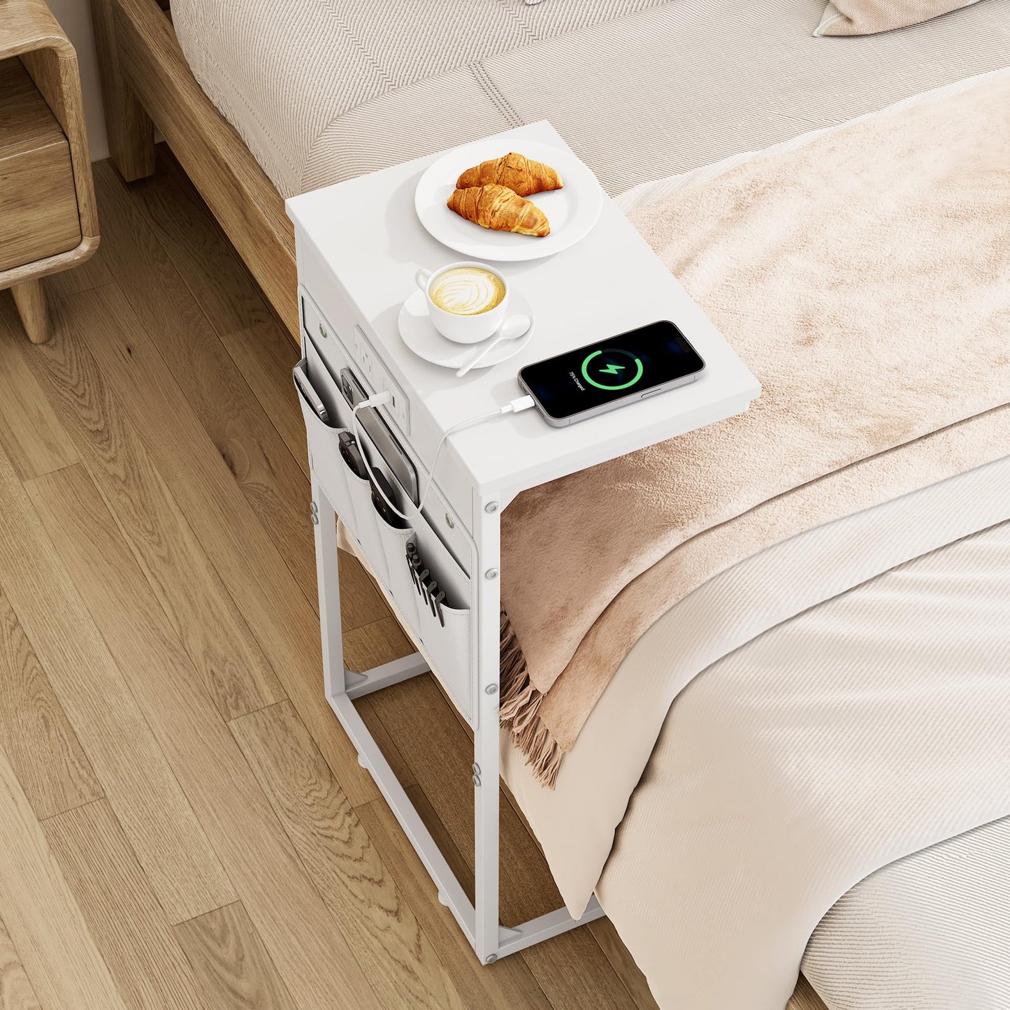 C Shaped End Table with Charging Station