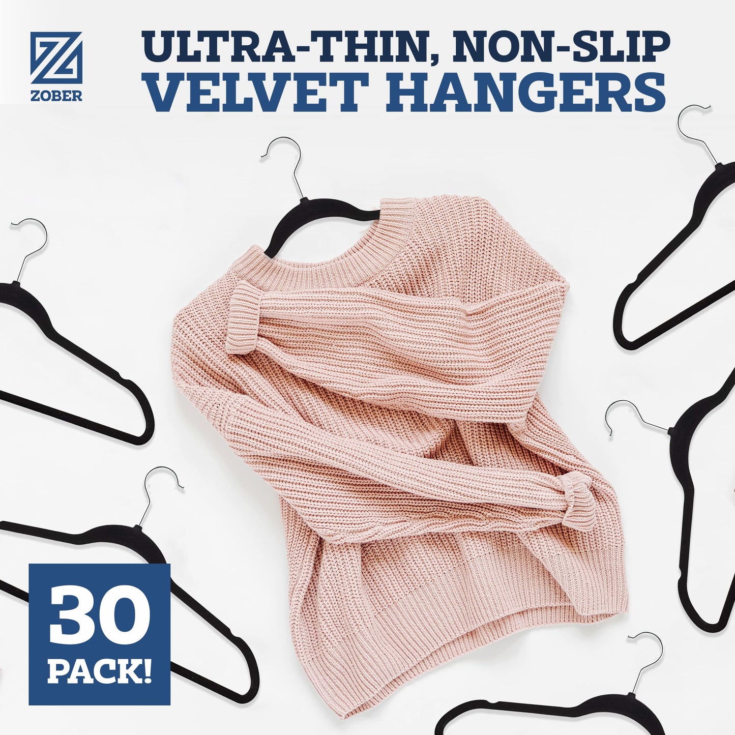 UPDATE: DEAD ❗ Zober Velvet Hangers 30 Pack - Heavy Duty Black Hangers for Coats, Pants & Dress Clothes - Non Slip Clothes Hanger Set - Space Saving Felt Hangers for Clothing