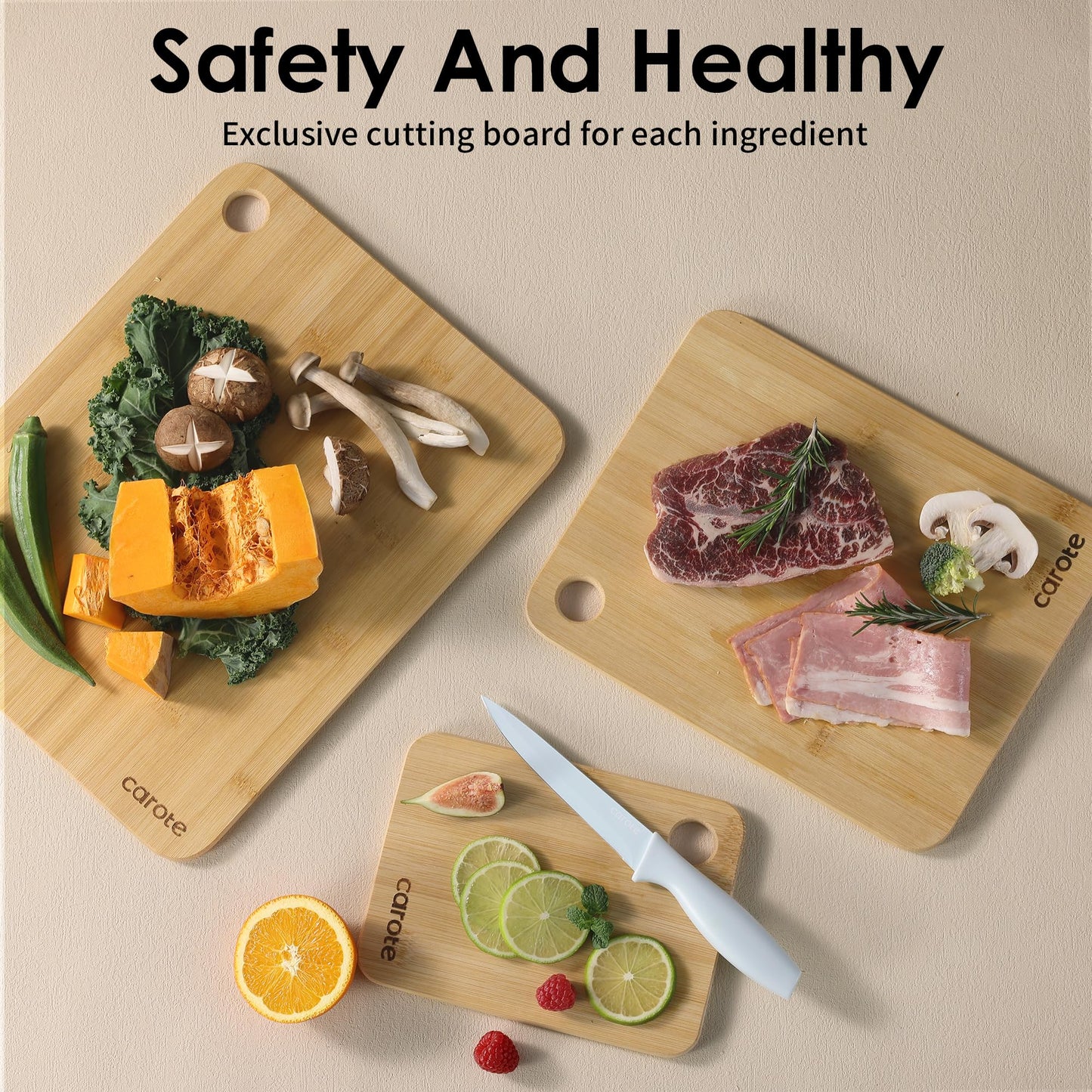 3pcs Bamboo Cutting Boards by CAROTE