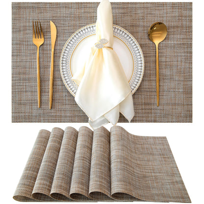 Placemats Set of 6, Vinyl Woven Placemats for Kitchen Table Indoor/Outdoor, Dining Table Mats - 18x12 Inch