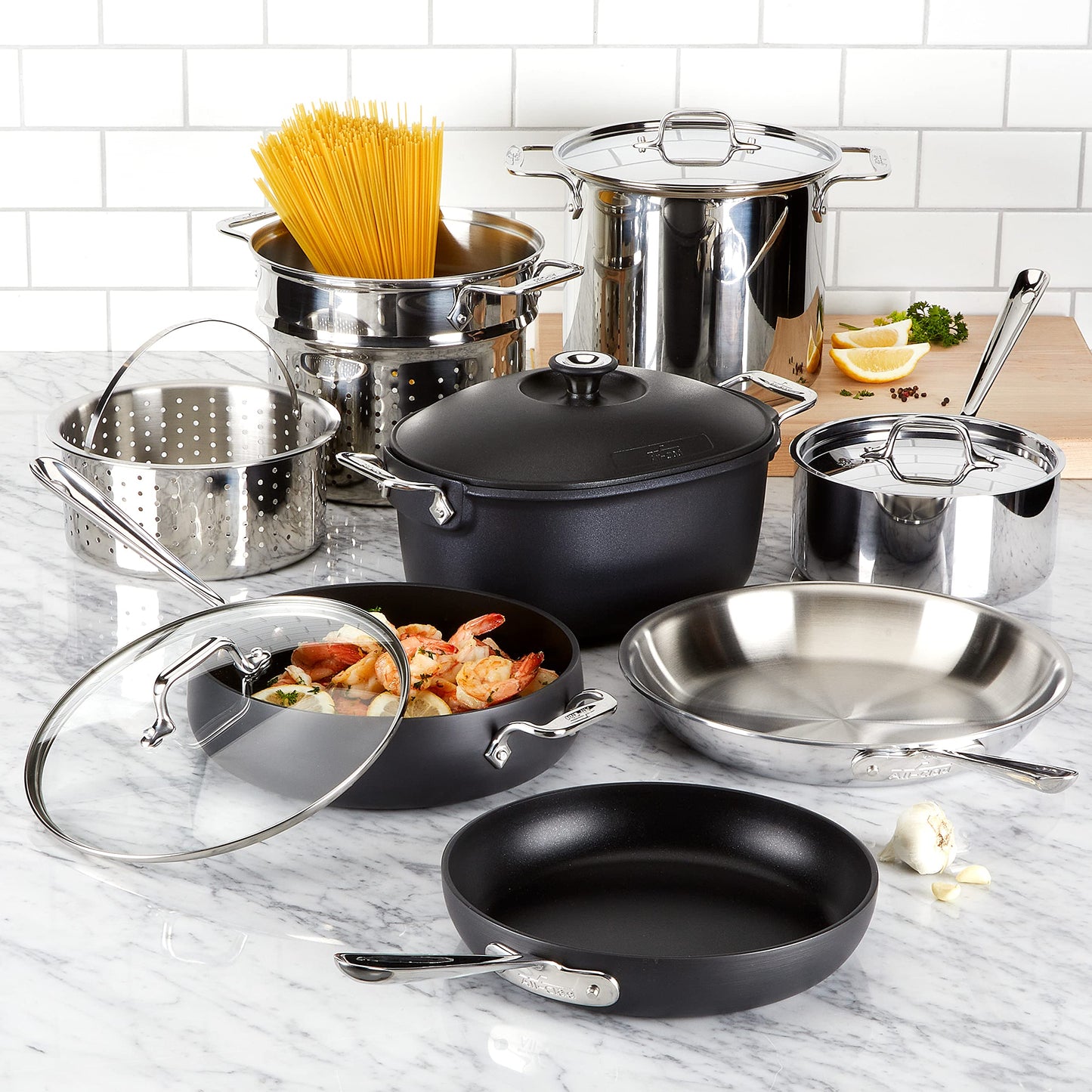 All-Clad Multi Material Cookware Set, 12-Piece, Silver and Black