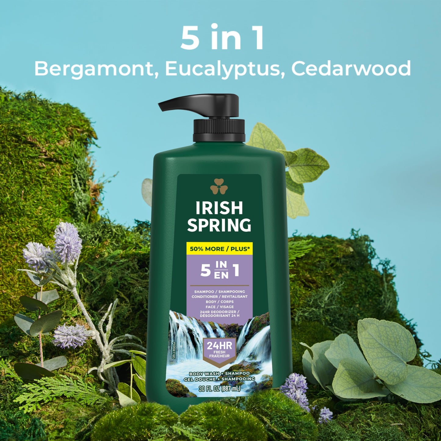 Irish Spring 5 in 1 Body Wash for Men, Men's Body Wash, Smell Fresh and Clean for 24 Hours, Conditions and Cleans Body, Face, and Hair, Made with Biodegradable Ingredients, 30 Oz Pump