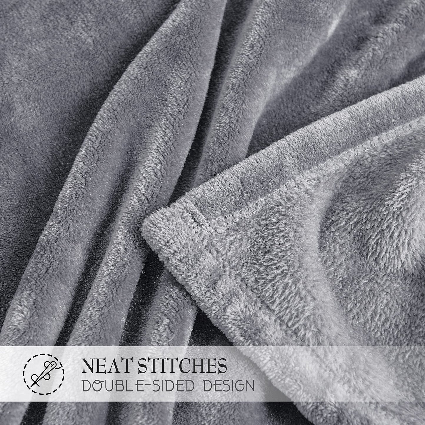 RYB HOME Throw Blanket Grey Fleece Blankets Soft Lightweight Warm and Cozy Light Grey Travel Size Flannel Blanket for Couch Bed Sofa, W50 x L60 inch