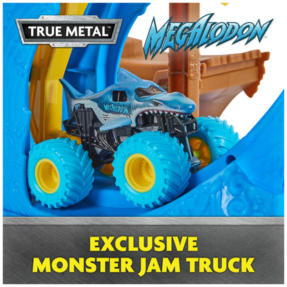 Monster Jam, Megalodon Loop of Doom Stunt Playset with Exclusive 1:64 Scale Die-Cast Monster Truck for Kids Toys for Boys Ages 3 4 5 6 and Up